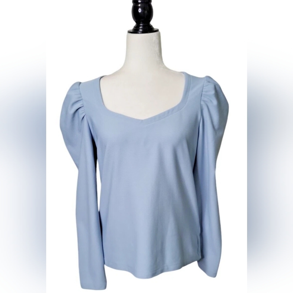 Nine West Women's Top Size Medium Pullover Balloon Shoulder Scoop Neck